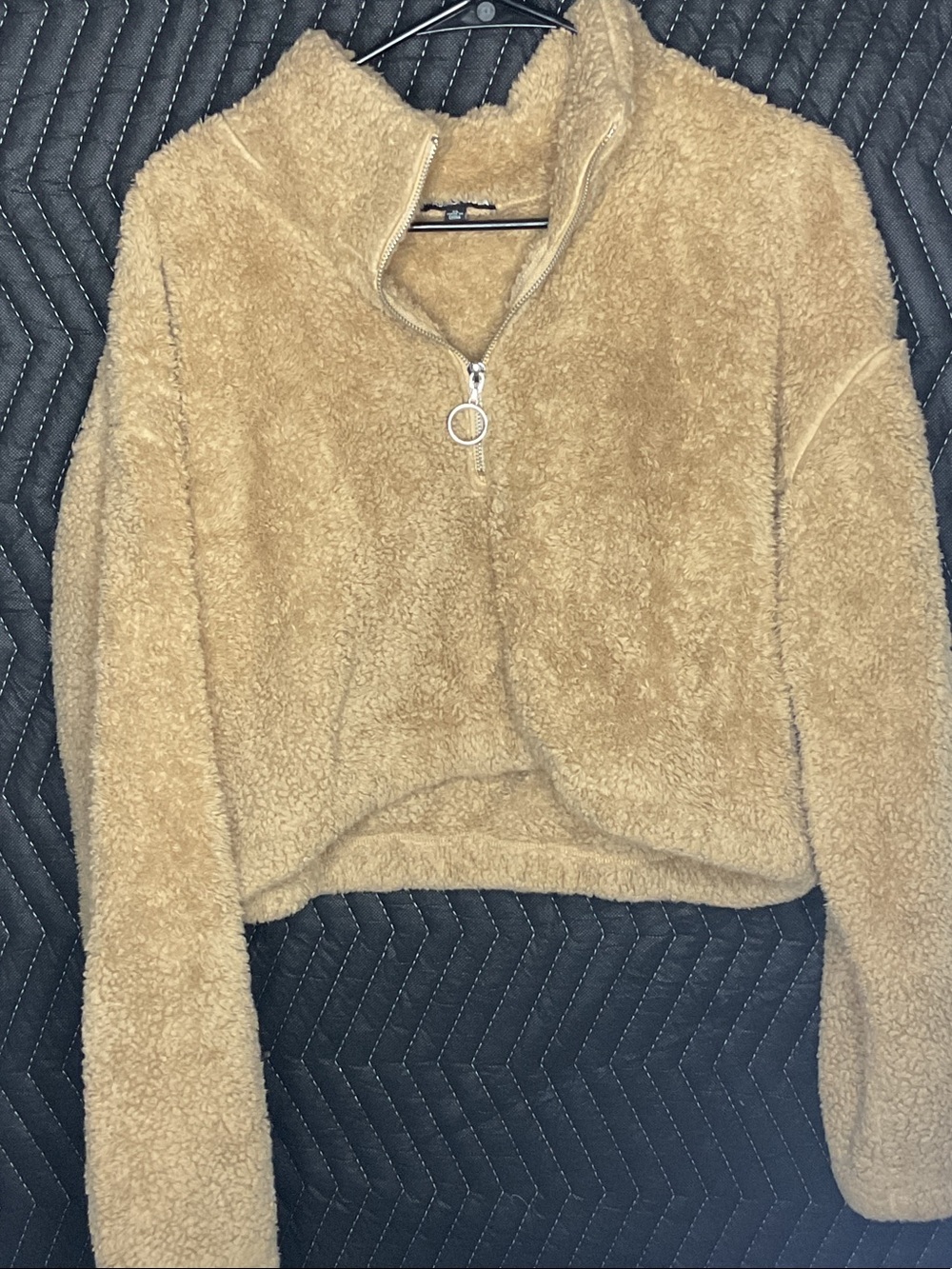 Fashion Nova Tan Teddy Sherpa Half-Zip Pullover